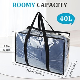 Pack of 4 40L Storage Bags, Transparent Bag for Duvets, Wardrobe Organiser, Clothing Storage, Clothes Bags with Zip, Plastic, Clothes Storage with Reinforced Handle