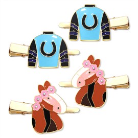 Derby Hair Clips Enamel Horse Hairclips Horseshoe Derby Suit Clips for Women Girl Hair Accessories (4Pcs-Derby Hair Clips)