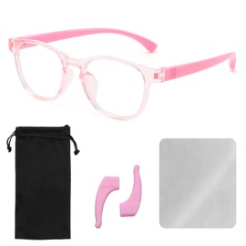 1 Piece of Children's Glasses with 1 Pair of Glasses Anti-Slip Cover, 1 Piece of Glasses Cloth and 1 Piece of Glasses Storage Bag, Children's Anti-Blue Light Glasses, Computer Goggles, Girls' Glasses