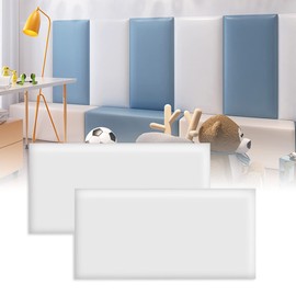 3D Anti-Collision Wall Padding for Kids, Peel and Stick Upholstered Wall Panels, Queen Headboard, Playroom Decorative Protection Panel, Pack of 2 Panels Sized 23.6” X 11.8” (White)