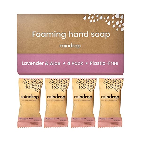 Raindrop Sustainable Hand Soap Refills, 4x Plastic-Free Foaming Hand Soap Refills (Lavender and Aloe)