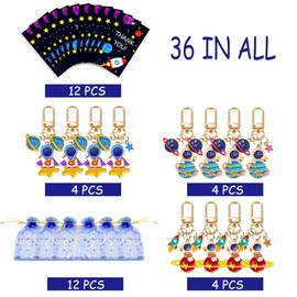 Generic - Regalos para fiestas espaciales de astronautas, llavero espacial de astronautas, obsequios para fiestas, 12 juegos con etiquetas de agradecimiento y bolsas de organza azul oscuro para fiesta de cumpleaños, baby shower