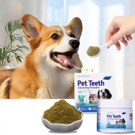 No-Brush Dog Teeth Cleaning Powder Eliminates Plaque in 30 Seconds, Dental Powder Cats Breath Freshener, Teeth Care Plaque Off Pet Tooth, Bad Breath Remedy Tartar Remover for Dogs with Enzymes