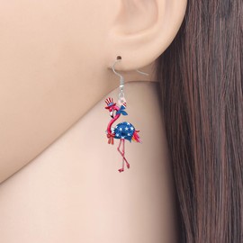 WEVENI Acrylic 4th of July Flamingo Earrings Patriotic American Flag Hat Jewelry Tropical Bird Lover Gifts for Women Fourth of July Accessories for Outfits (Red)