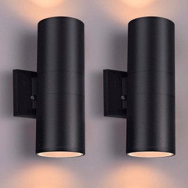 rosykite Up Dawn Outdoor Lights Exterior Wall Light Fixture Cylinder 3000K, Modern Black Outdoor Dusk to Dawn Light Fixture Wall Mount 2 Pack,IP65 Outside Sconce for House,Garage,Porch