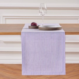 Solino Home Stripe Linen Table Runner 144 Inches Long - Lavender and White, 100% Pure Linen Easter Table Runner 14 x 144 Inch Ideal for Wedding, Parties - Narrow Stripe