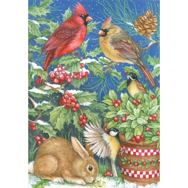 Toland Home Garden Winter Feast 12.5 x 18 Inch Decorative Rabbit Bird Animal Holiday Snow Garden Flag - 119372