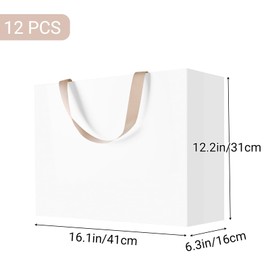 suituts 12 Pcs White Gift Bags with Ribbon Handles 16x6x12 Inches Extra Large White Paper Shopping Bags White Kraft Bags Bulk for Valentine's Day, Wedding, Birthday, Party, Retail