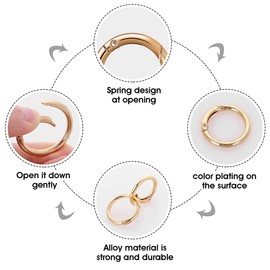 JEYORZY 18 pieces round carabiner hook, round carabiner ring, O-ring carabiner, spring split rings, round carabiner hook for DIY bag, jewellery, key ring, bag accessories