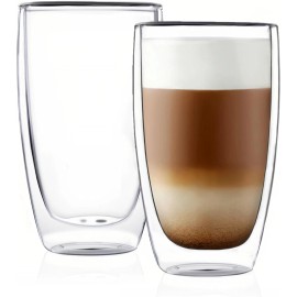 CNGLASS Double Wall Thermo Glass Cup 13.5 oz,Insulated Glass Coffee Set of 2