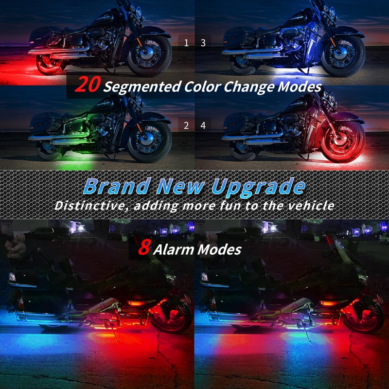 ZONECONA 16PCS Segmented Motorcycle RGB LED Light Kits with Brake