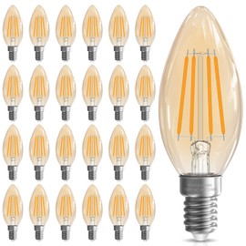 GvvooHome Candelabra Light Bulbs 40 watt Equivalent, E12 LED Bulb Non-Dimmable B10 LED Candle Bulb, 2200K Amber Warm, LED Chandelier Bulb, 90+CRI, 400LM, Amber Glass Finish, 24 Pack