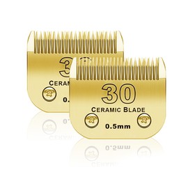 BESTBOMG 2 Stück 30# Ersatzklinge für Hundepflege, kompatibel mit Heiniger/Moser Max45 /Andis/Oster A5 Haarschneidemaschine für Hunde, Größe 30#, Schnittlänge 1/50 (0,5 mm), goldfarben, 2 Stück