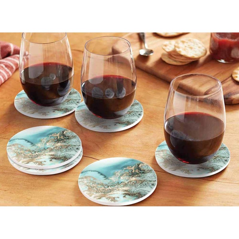 HAOCOO Round Drink Coasters With Holder (Set of 6), Absorbent