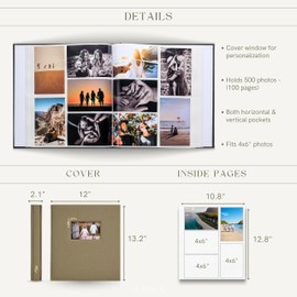 La Lente Premium Scrapbook Album – Acid-Free Photo Album with Writing Space – 100 Pages for Size 4x6 – Holds 500 Photos – Wedding, Baby, Travel & Family Memories