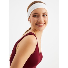 Headbands for Women Men Solid Color Non-Slip for Yoga, Fashion Sports Hair Bands for Men, Women's Hair, Soft Cotton Fabric Stretchy Headbands for Women for Workout Fitness Running (White, 1 Size)
