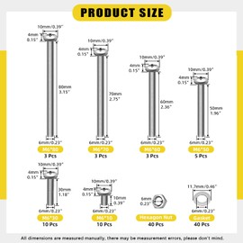 Mardatt 34 Set M6 Phillips Pan Head Machine Screws Nuts Washers Assortment Kit, M6 x 10/30/50/60/70/80 mm 304 Stainless Steel Machine Screws Cross Head Screws Bolts