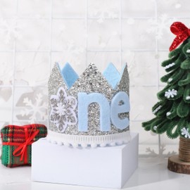 Agkvw Blue Snowflake 1st Birthday Crown- Winter Onederland 1st Birthday Party Decorations, Silver and Blue Birthday Crown, Winter 1st Birthday Hat for Boys and Girls