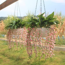alyptus 2-Pack Artificial Hanging Lily of The Valley - Pink Faux Flowers UV Resistant Fake Plants for Porch Garden Home Decor - Includes Hanging Planters