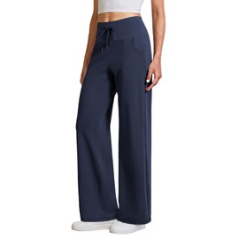 Womens Yoga Pants Straight Leg Work Pants Casual Stretchy Pull On Slacks with Drawstring Navy