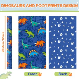 WERNNSAI Dinosaur Wrapping Paper - 1 Roll 17” x 9.8 ft Dinosaur Birthday Wrapping Paper Kids Boys Birthday Gift Wrap Blue Gift Packing Decoration Baby Shower Paw Prints Design Reversible