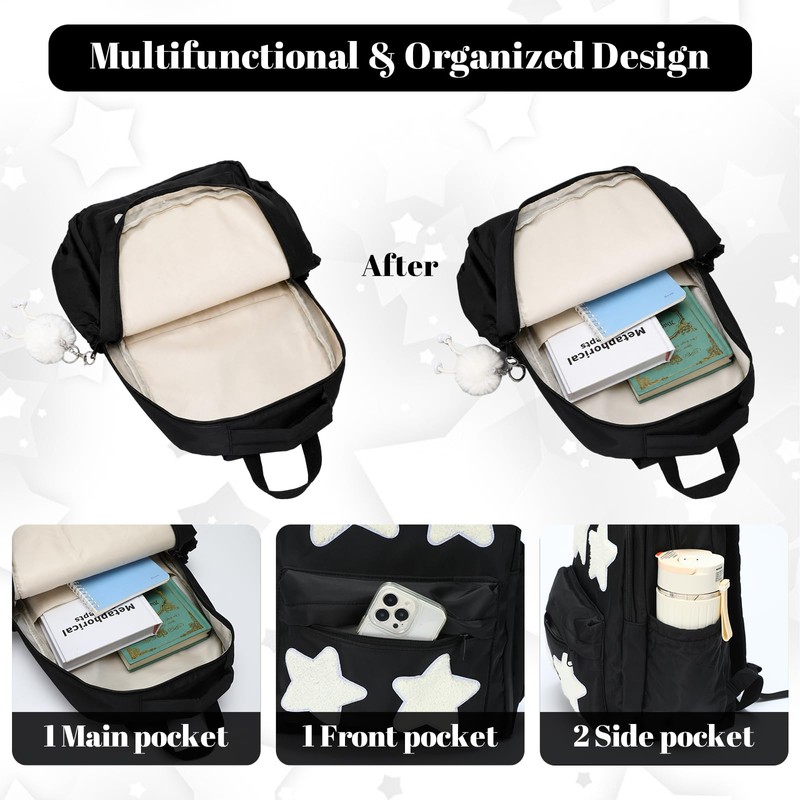 SilTriangle 3 Pcs Y2K Star Backpack Set with Lunch Bag