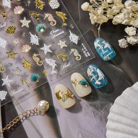 1 Sheets Summer Nail Decals for Nail Art 5D Pineapple Conch Dolphin Shell Nail Art Stickers Gold Seahorse Coconut Tree Starfish Nail Stickers Self-Adhesive Ocean Beach Nail Decor Supplies for Women