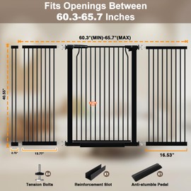 THEYFIRST 41" Extra Tall Dog Gate for Doorways Stairs, 60.3-65.7 in in Wide Baby Gates Walk Thru, No Drill Long Pet Gate for Doggie Puppy, Auto Close Large Child Safety Gate with Door Indoor, Black