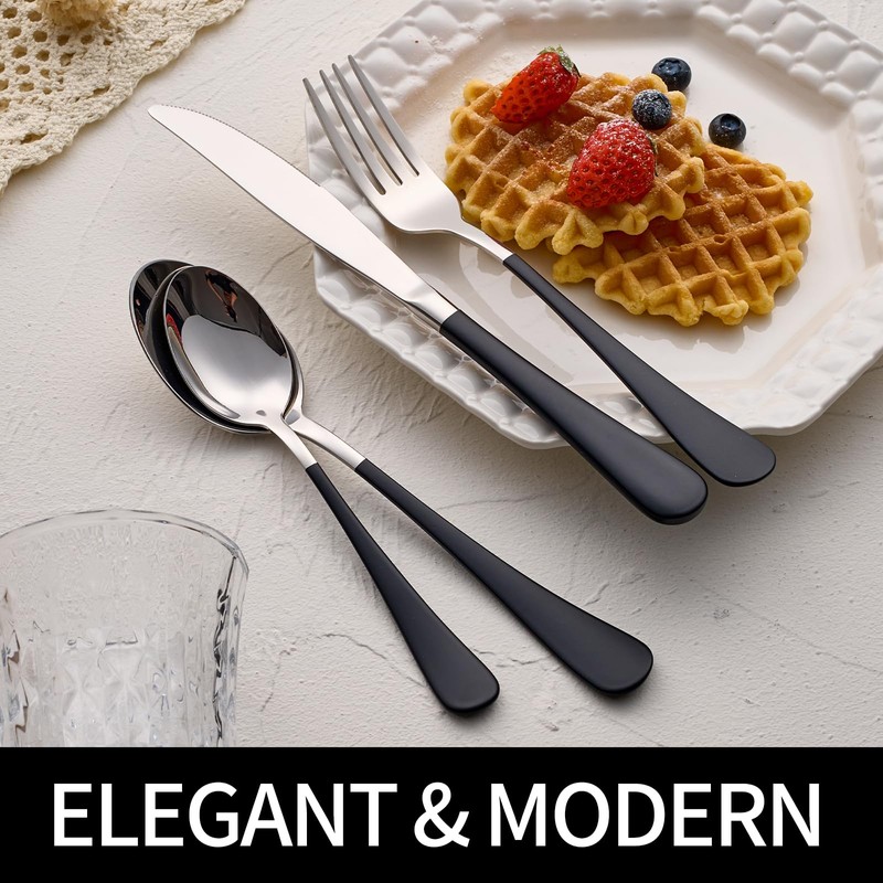 DINYWOW 20-Pieces Black Silverware Sets for 4,Black Handle Stainless Steel