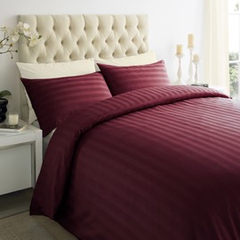 ED Luxury 250 Thread Count 100% Cotton Sateen Stripe Duvet Bed Cover with Housewife Pillowcases | 250 TC Hotel Striped Bedding (Single/Maroon)