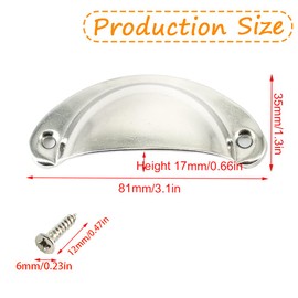 Ruidee Pack of 12 Shell Handle Drawer Handles Drawer Handles with Screws for Kitchen Cabinet, Furniture, Cupboard (Silver)