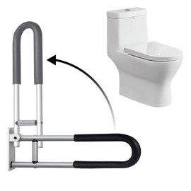 DITOSH 24 Inch Toilet Grab Bar Flip Up Aluminum Alloy Grab Bar Load Capacity of 100 kg 220 lbs Handicap Rails Grab Bars Toilet Rail Bathroom U Shaped and Wall Mount Safety for Patients-Black with Foam