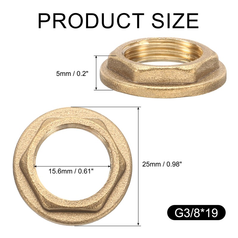 uxcell 4Pcs Brass Lock Nuts Pipe Fitting, G3/8"-19 Female Hex