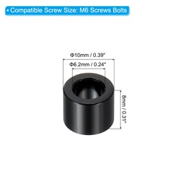 PATIKIL M6 Aluminum Spacer, 6 Pieces Metal Spacer Aluminum 6.2mm ID x 10mm OD x 8mm L Aluminum Screw Spacing Round for 1/4" or M6 Screw Bolt, Black