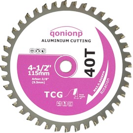 qonionp 4-1/2-Inch Aluminium Cutting Circular Saw Blade, TCG 40-Tooth, 3/8-Inch Arbor, Fast Fine Cut Aluminium, Copper, Non-Ferrous Metal, Brass, Bronze, Hardwood, Plywood, Drywall, MDF, Plastic