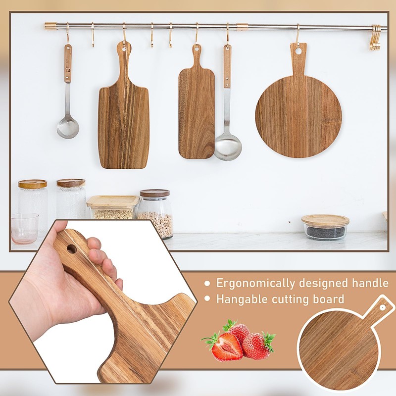 3 Set of Acacia Wood Cutting Boards with Handle, Wooden