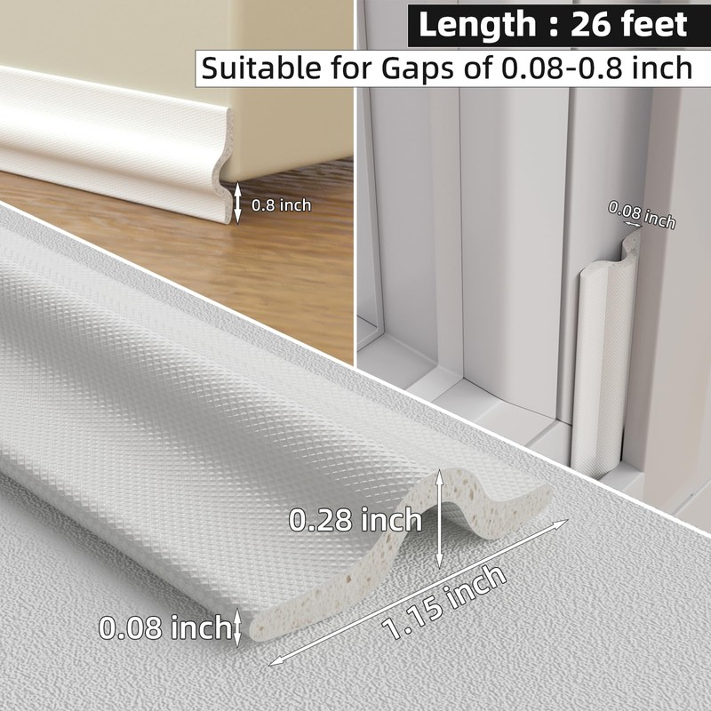 26 Ft Weather Stripping for Windows/Doors,Self-Adhesive Window Draft Stopper Foam