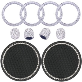 POTUANOT 10 Bling Car Coaster Drink Holder, Engine Ignition Button Ring, Crystal Universal Chrome Car Interior Decoration, for Car Accessories, Interior Women