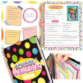 PraxiKidy School Memory Book Photo Album for Kids,12.5"x11.2", Scrapbook with 15 Keepsake Pockets from Preschool to 12th Grade for Storage Portfolio, Childhood School Years Days Picture Back to School