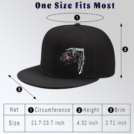 Horror Grim Reaper Scythe Hats Flat Bill Snap Back Hats for Men Flat Brim Black Baseball Cap for Women Devil Skull Finger Snapback Trucker Hats Unisex Basball Hat Adjustable Hip Hop Hat