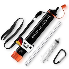 PLUVIA® Blacktube Outdoor Water Filter with Carabiner and Extension Straw - Protects You from Gastrointestinal Disease - Water Filter Drinking Water Filter System Outdoor Survival Camping