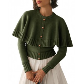 Saodimallsu Womens Cropped Cardigan Sweater Long Sleeve Fall Knit Cape Sweaters Button Up Trendy Outfits 2025 Army Green