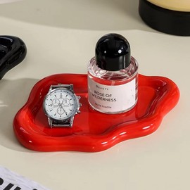 BIGPIPI Ceramic Jewelry Tray Dish for Ring Key Trinket, Cute Cloud Shape Decorative Jewelry Plate Holder for Women Gift (Red)