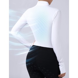 Harrison Howard Women's Horse Riding Shirt Equestrian Show Shirt Horseback Riding Shirts for Women Spliced Shoulder White M