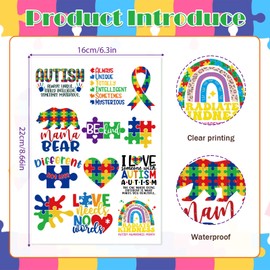 Papiailove Autism Awareness Temporary Tattoos Stickers, Autistic Themed Tattoo Stickers for Kids, Party Favors Goodie Bag Fillers Supplies Decorations, Classroom School Prizes Rewards Gifts(6 Sheets)