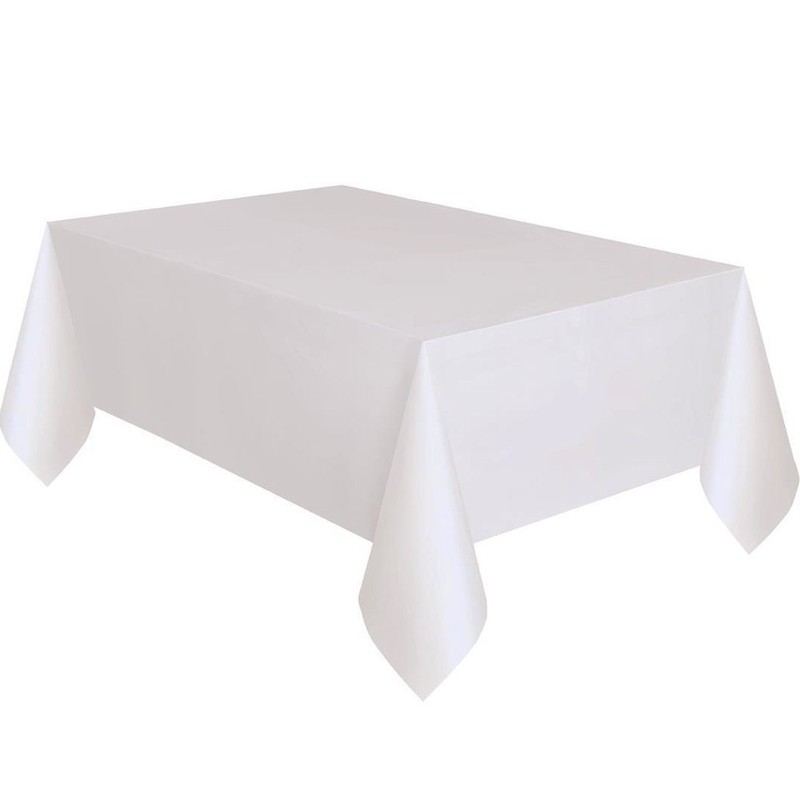 White Solid Rectangular Plastic Table Cover (54" x 108") 1