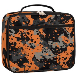 Camouflage Orange Black Kids Lunch Box for Girls Boys Toddler Insulated Lunch Bags, Military Texture Mini Cooler Back to School Lunch Tote Bag Portable Thermal Meal Tote Kit Soft Bag