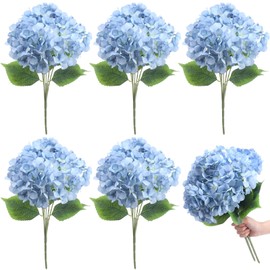 Crowye 6 Bundles 30 Heads Hydrangea Silk Flowers Large Artificial Hydrangea Flowers Heads with 18.5'' Long Stems Faux Hydrangea Bouquets for Home Table Centerpieces Wedding Party Decoration(Blue)
