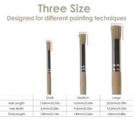 HLGHLG Natural Bristle Wooden Stencil Brushes for Painting - 3 Sizes Dome Brush for Acrylic, Oil, Watercolor, Wall Stencils, DIY Crafts & Card Making (6)