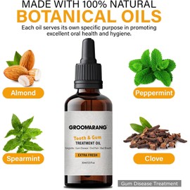 Groomarang Gum Oil - Made from 100% Pure Botanical Oils (Extra Fresh) Convenient Dropper Bottle for Accurate Dispensing 30ml Includes Stainless Steel Tongue Scraper